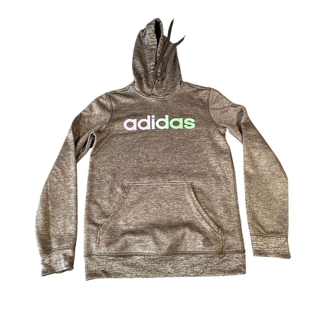 Adidas Climawarm Hoodie Womens XS Gray Heather Pastel Gradient Logo Sweatshirt